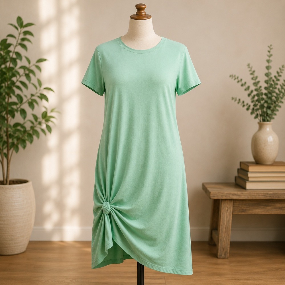 NWT Sundry T-Shirt Dress Womens 0 Green Side Knot Twist Short Sleeve Garment Dye